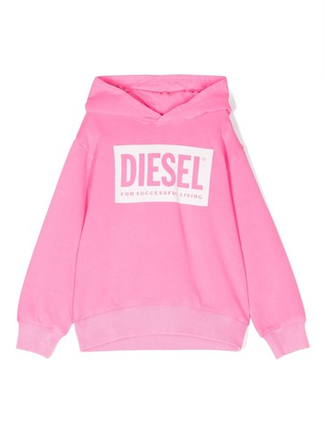 Diesel Kids - logo-print detail hoodie - kids - Cotton - 12 yrs - Pink