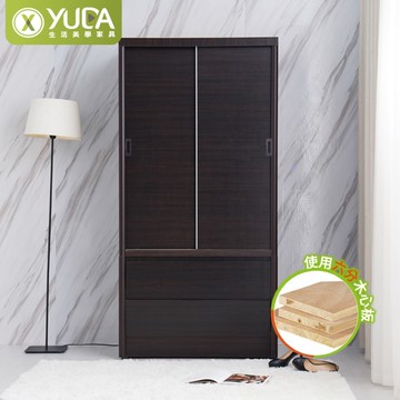 衣櫃【YUDA】美化 3x6尺 A+木心板 推門/拉門+雙抽屜 衣櫥/衣櫃 (不含內鏡 可加購) 新竹以北免運費
