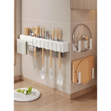 白色廚房刀架置物架免打孔筷子筒壁掛式多功能刀具一體菜刀收納架