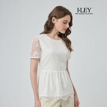 ILEY伊蕾 傘擺拼接蕾絲上衣(白；M-XL)