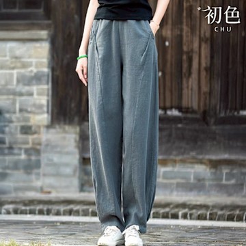 初色 棉麻復古抓褶寬鬆直筒休閒燈籠褲寬褲長褲-共4色-11756(M-2XL可選)