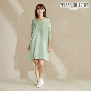 YVONNE 以旺傢飾 凸條提花七分袖洋裝-草原綠