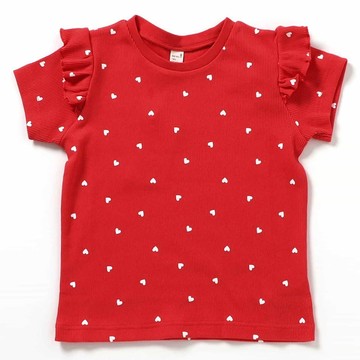 日本 apres les cours - [推薦] 荷葉邊袖羅文短袖上衣-滿版愛心-紅