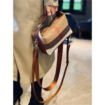 歐美時尚休閑真皮斜挎小包潮2025新款托特包高檔格子帆布包單肩包