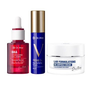 【Dr. May】美博士肽青春三步驟組_紅膠原色修煥膚精華(30ml)紅外泌+超V反重力3抗精華(30ml)小彈肽+玻尿酸B5保濕霜(30ml)