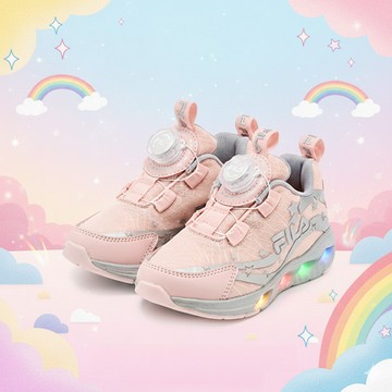 FILA KIDS 中童免綁鞋帶旋鈕電燈運動鞋-銀粉 2-J426A-588