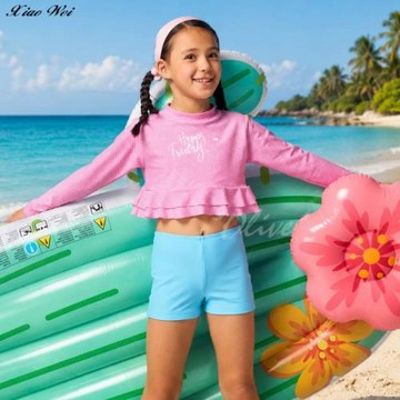 【聖手品牌 】流行女童長袖短版二件式泳裝 NO.A8226078