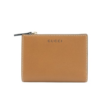 Gucci GG Emblem 光面皮革對折短夾(826718-米/棕)
