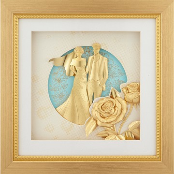 開運陶源 雅鑑鑫品 【真愛系列-濃情蜜意】 永浴愛河 招桃花純金金箔畫 22.5 x 22.5cm 可掛牆壁可立在桌上