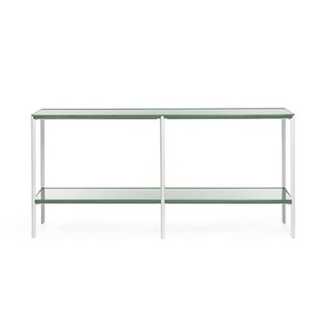 Tambour 雙層長型邊几/置物架（綠桌面、白桌腳）