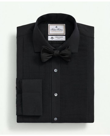 Brooks Brothers Men's X Thomas Mason Cotton English Collar, Swiss Pleat Front Tuxedo Shirt | Black | Size 15½ 33