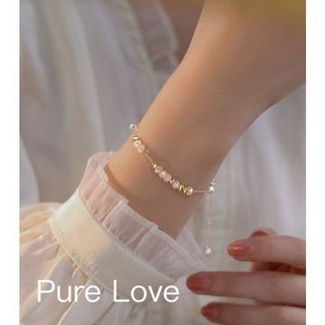 Pure Love樂芙 / 正韓 銀飾【S925純銀】B0742簡約通體純銀手鍊不規則幻彩小圓珠可調式手鏈 / 金