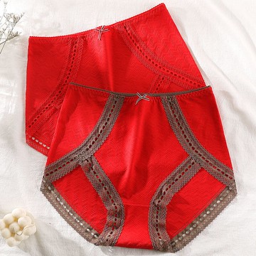 本命年新年大紅色棉內褲女胖mm200斤高腰性感蕾絲女土三角褲頭女