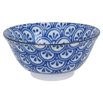 美濃燒 西洞窯 丼碗 15cm  海波紋 藍色 + 白色  1個