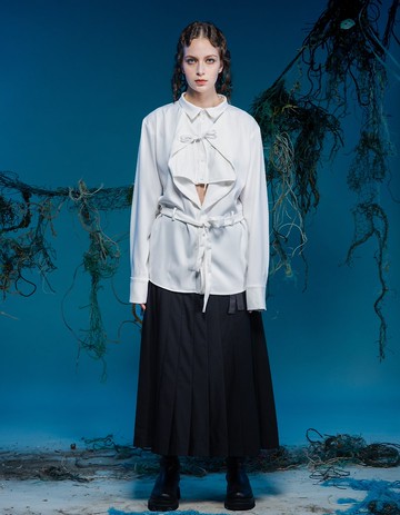 長袖襯衫/多層次門襟/鏤空/23AW-INF