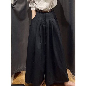 日系黑色闊腿褲女春秋新款高腰垂感寬松休閑褲小眾痞帥裙褲長褲子