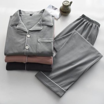 純色日式無印風睡衣男女秋冬季舒絨法蘭絨陽離子情侶家居服套裝