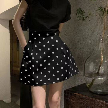 【法式蓬蓬短裙】大碼 白色 小個子 高腰傘裙 花苞半身裙 圓點印花 短裙 高腰短裙 半身裙 高腰 蓬蓬裙 傘裙 花苞裙