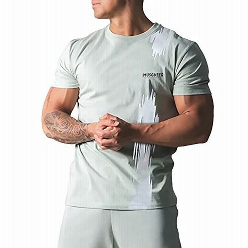 Musgneer ジム Tシャツ メンズ ストレッチ 半袖 フィットネス トレーニング 筋トレ スポーツ おしゃれ オーバーサイズ 5分袖 通販 Lineポイント最大0 5 Get Lineショッピング