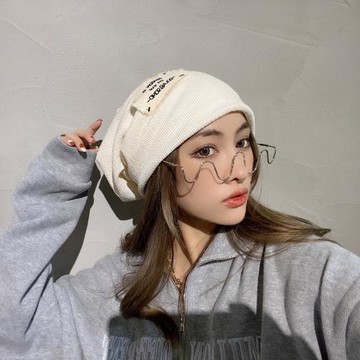 日系ins潮針織線帽子四季款女毛線帽套頭包頭冷帽九覓同款堆堆帽