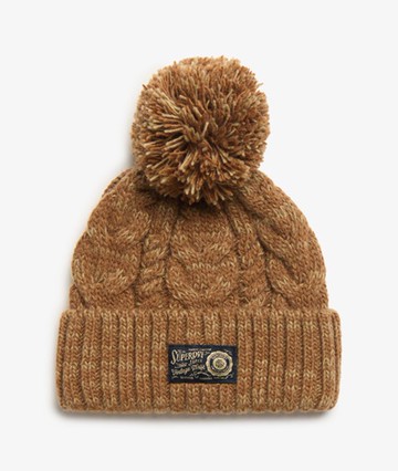 Superdry Women's Chunky Cable Beanie Hat Brown Size: 1SIZE