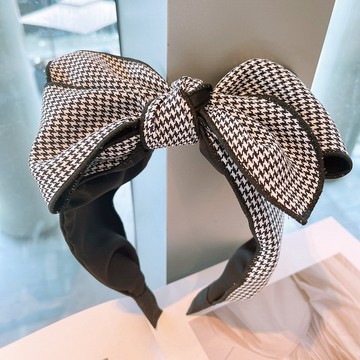 VIVILIAN韓系超大立體蝴蝶結復古風千鳥格百搭髮箍