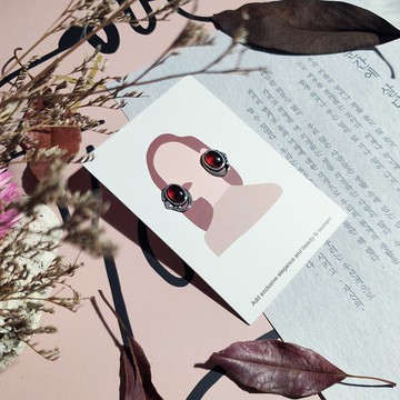 朱砂痣 925銀復古泰銀簡約流線款紅石榴石耳環耳釘