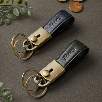 【新年禮物】真皮活動雙扣環鑰匙圈_藍/綠2色任選(F0032)