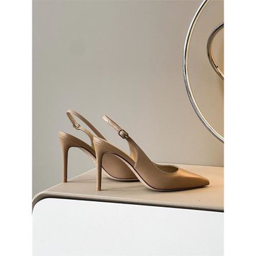 飛燕女鞋2024秋冬新款一字扣單鞋軟皮尖頭細跟性感百搭羊皮高跟鞋