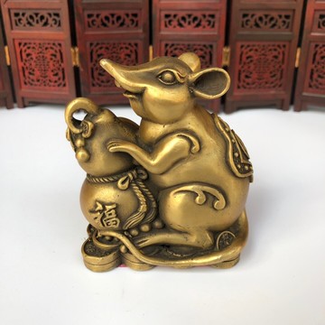 中式開光招財鼠生肖鼠黃金鼠旺財鼠袋鼠代代鼠錢家居客廳風水禮品