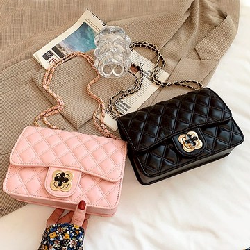 黑色包包 四葉草包包 菱格鏈條包 包包 斜背包 單肩斜背包 鍊條包 菱格紋包包 小香風包包 小方包 方胖包 禮物 870