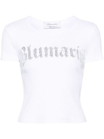T-shirt in costina con logo blumarine in strass-S