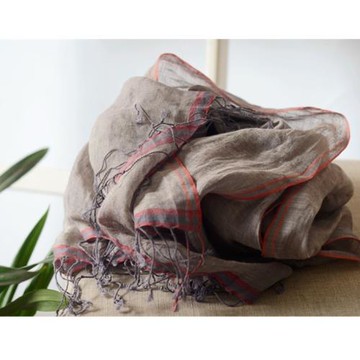 法國原生進口亞麻圍巾 藝術骨感純麻紗巾 春秋純色邊框大披肩圍巾