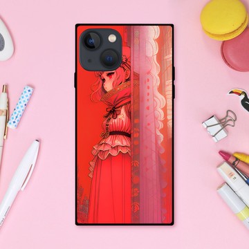 夢幻甜美珊瑚粉色童話風動漫少女 方形手機殼【強化玻璃處理】適用於 iPhone16