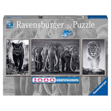 Ravensburger 德國維寶 全景拼圖  1000片  黑白動物 黑色 + 白色  1盒