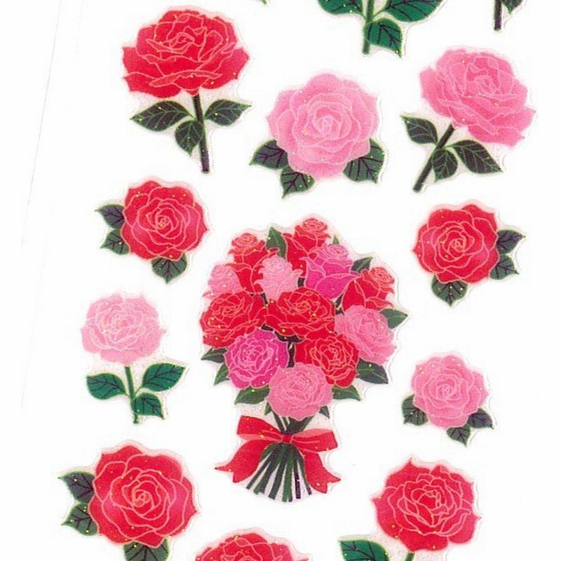 Sticker Fun ラメ入りシール バラ花束 薔薇 可愛い デコステッカー 軟らかい 厚盛りインク キラキラ 奥山商会 日本製 通販 Lineポイント最大0 5 Get Lineショッピング