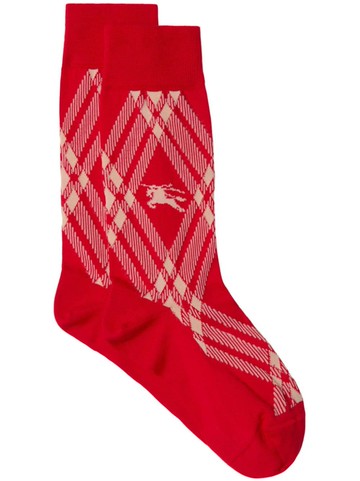 Burberry - check-print logo-print socks - unisex - Polyamide/Spandex/Elastane/Cotton - M - Red