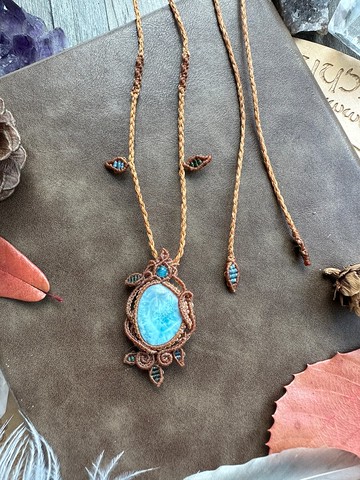 N573 蠟線編織 拉利瑪 (海紋石) 磷灰石珠 頸鏈 (可調長度))