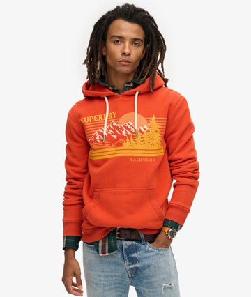 Superdry Men's Outdoor Graphic Stripe Hoodie Orange Size: L