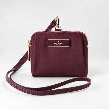 【KATE SPADE】Carter 輕量尼龍掛繩證件卡夾-微醺野莓色｜零錢包 卡套 識別證套｜通勤必備