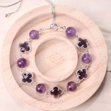 天然四葉草紫水晶手鏈女四葉草秋冬ins小眾設計輕奢閨蜜禮物批發 鑫弘-素時衣櫥