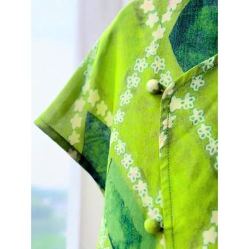 牛X貨 巨炸裂！新中式國風綠色印花撞色立領短袖襯衫上衣女春夏季