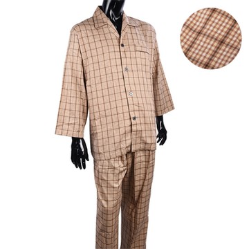 BURBERRY 巴寶莉  經典細格紋襯衫純棉男裝休閒家居服套組-咖啡色