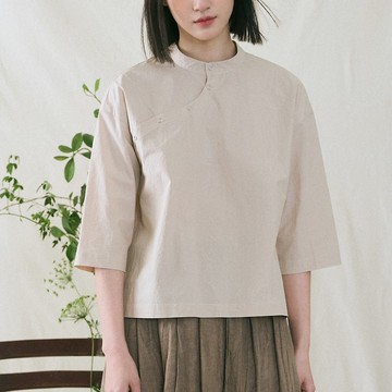 長絨棉中式改良斜襟套頭襯衣