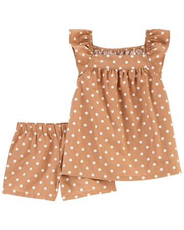 Kid 2-Piece Brown Polka Dot Shorts Sets