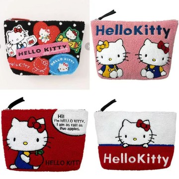 臺灣出貨💥 日系kitty毛絨刺繡化妝包卡通可愛彩色文具筆袋洗漱收納包