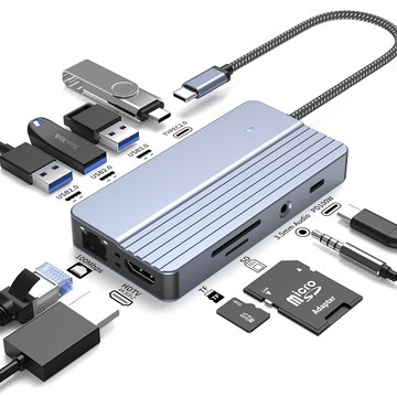 HUB－TypeC UKKE 10合1多功能HUB集線器 100WPD快充 USB擴展塢 Type-C轉接器/HDTV/RJ45/USB3.0/SD/TF/3.5mm