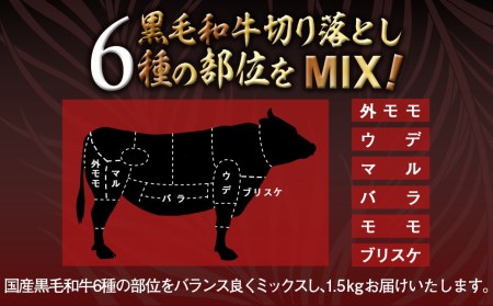 切り落とし1.5kg(250g×6パック)_MJ-I903_(都城市) 牛肉 国産黒毛和牛 外モモ ウデ マル バラ モモ ブリスケ 切り落とし 250g×6パック 小分けパック