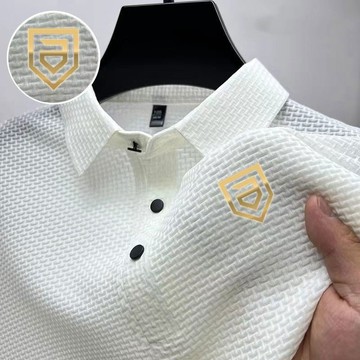 桑蚕丝网眼短袖T恤男夏衬衫领纯色polo衫男