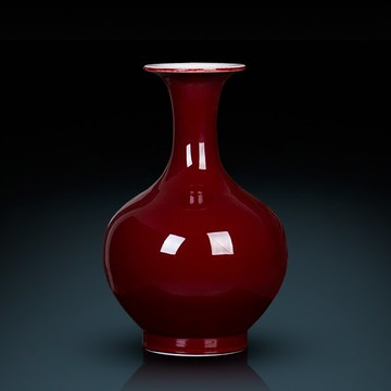 景德鎮陶瓷器仿古霽紅色花瓶擺件 客廳 插花中式博古架裝飾工藝品